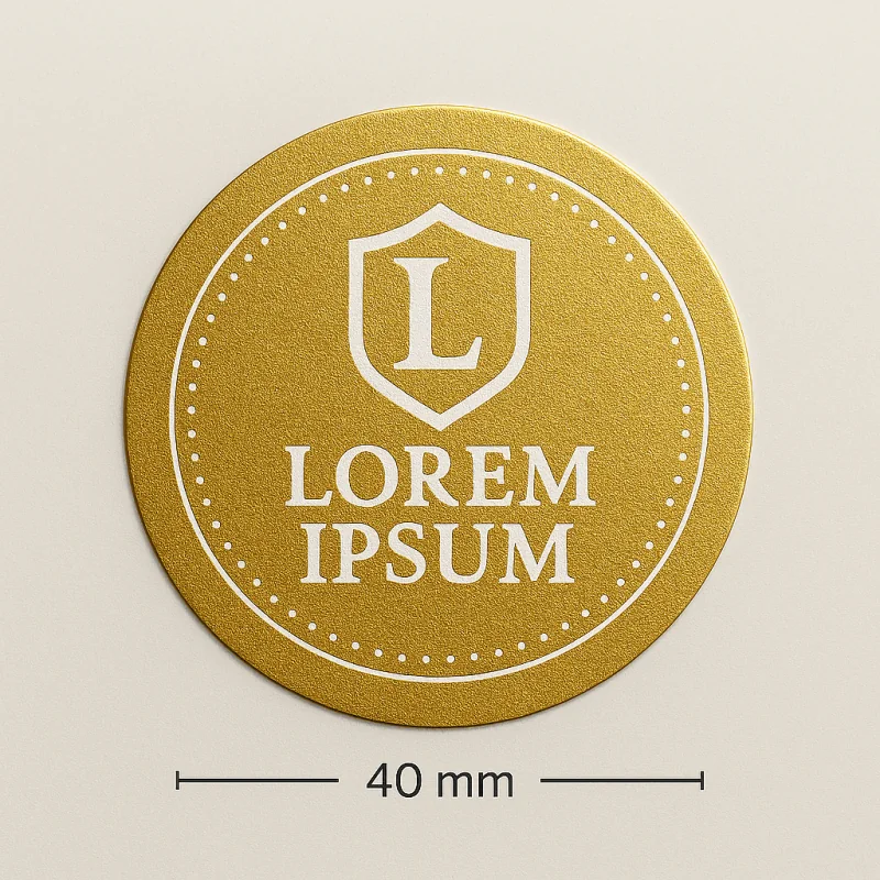 GOLD VINYL STICKERS WITH WHITE PRINT | Ø 40 MM - Home | Centuryprint